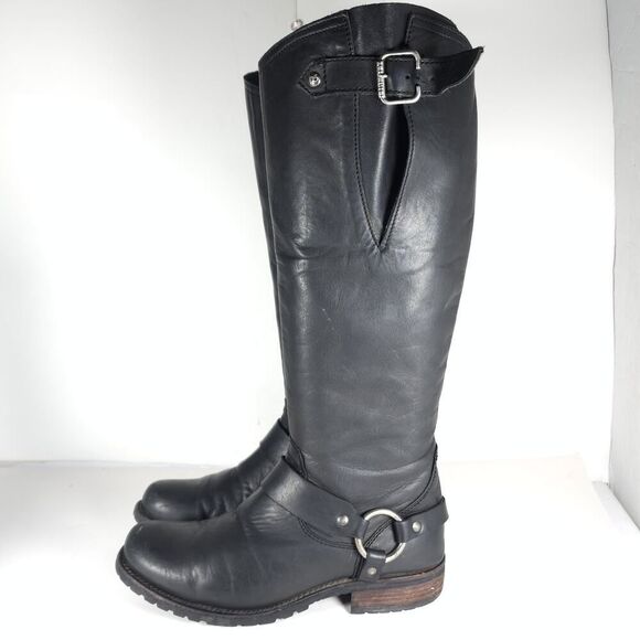 LIBERTY Black Tall Moto Boots with Buckle - Picture 3 of 16